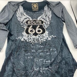 Velvet Stone Embellished Biker Y2K Off Shoulder Sequins 1/4 Sleeve Large LG